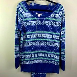 Victoria Secret Snowflake Winter Blue Thermal Pajama Set Size